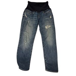 Gap Best Girlfriend Full Panel Maternity Jeans Distressed Medium‎ wash 28
